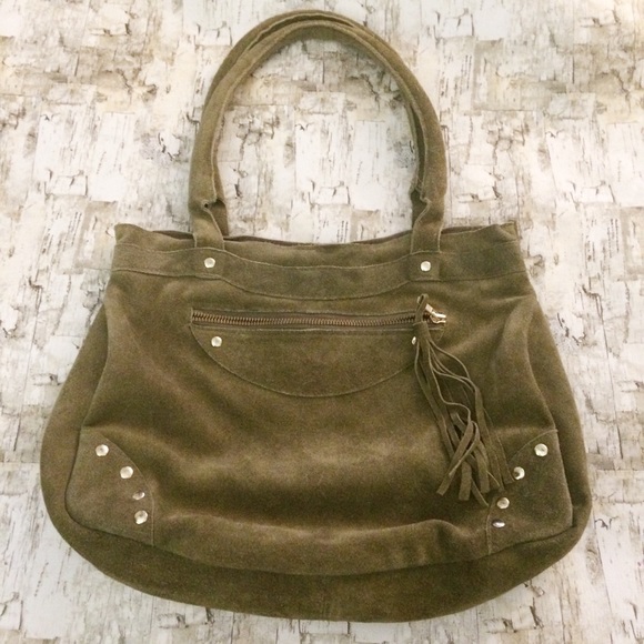 Anthropologie Handbags - Anthropologie Suede Leather Olive Shoulder Bag
